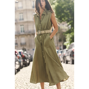 Zara BELTED MIDI DRESS in Green